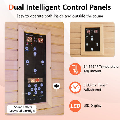 2 People Far Infrared Wooden Sauna Room with Free Red Light for Home