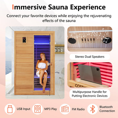 2 People Far Infrared Wooden Sauna Room with Free Red Light for Home