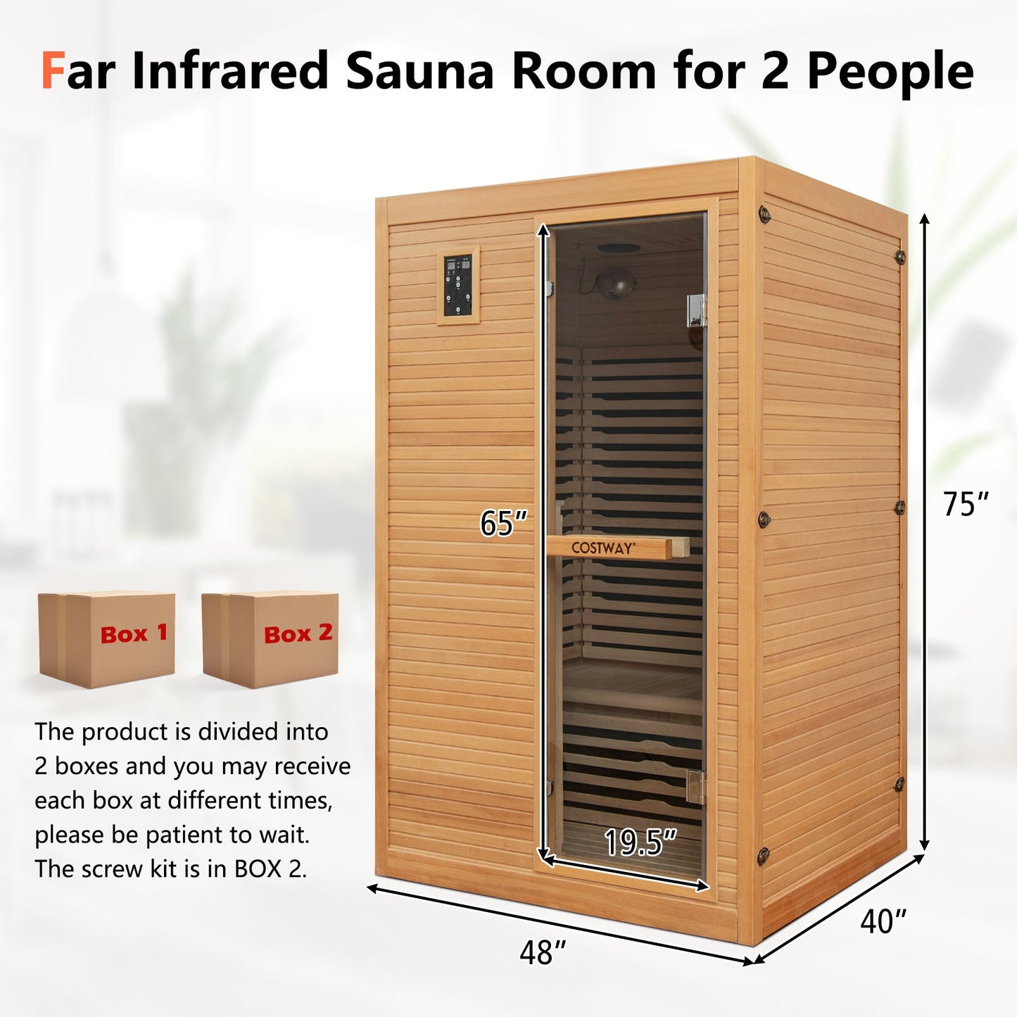 2 People Far Infrared Wooden Sauna Room with Free Red Light for Home