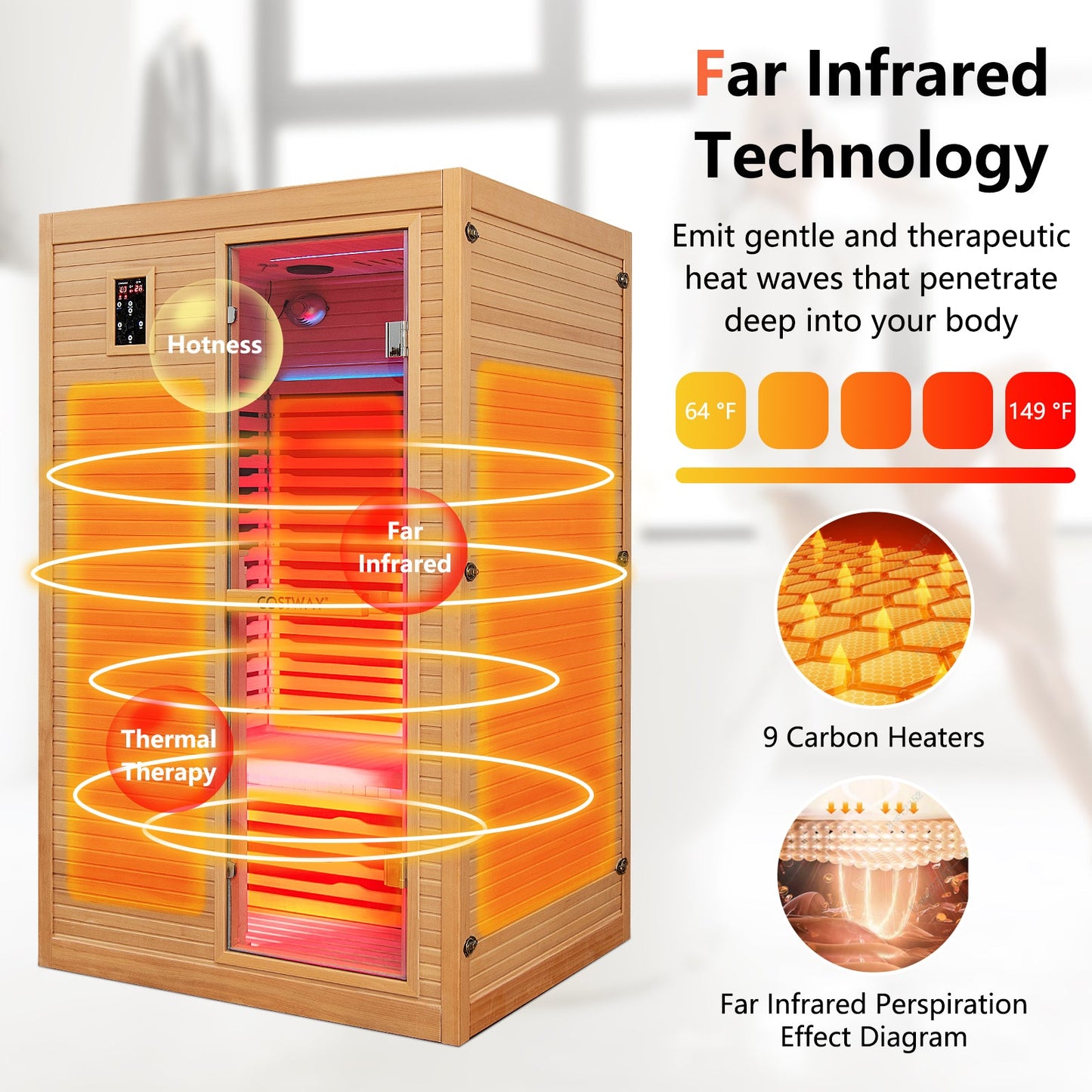 2 People Far Infrared Wooden Sauna Room with Free Red Light for Home