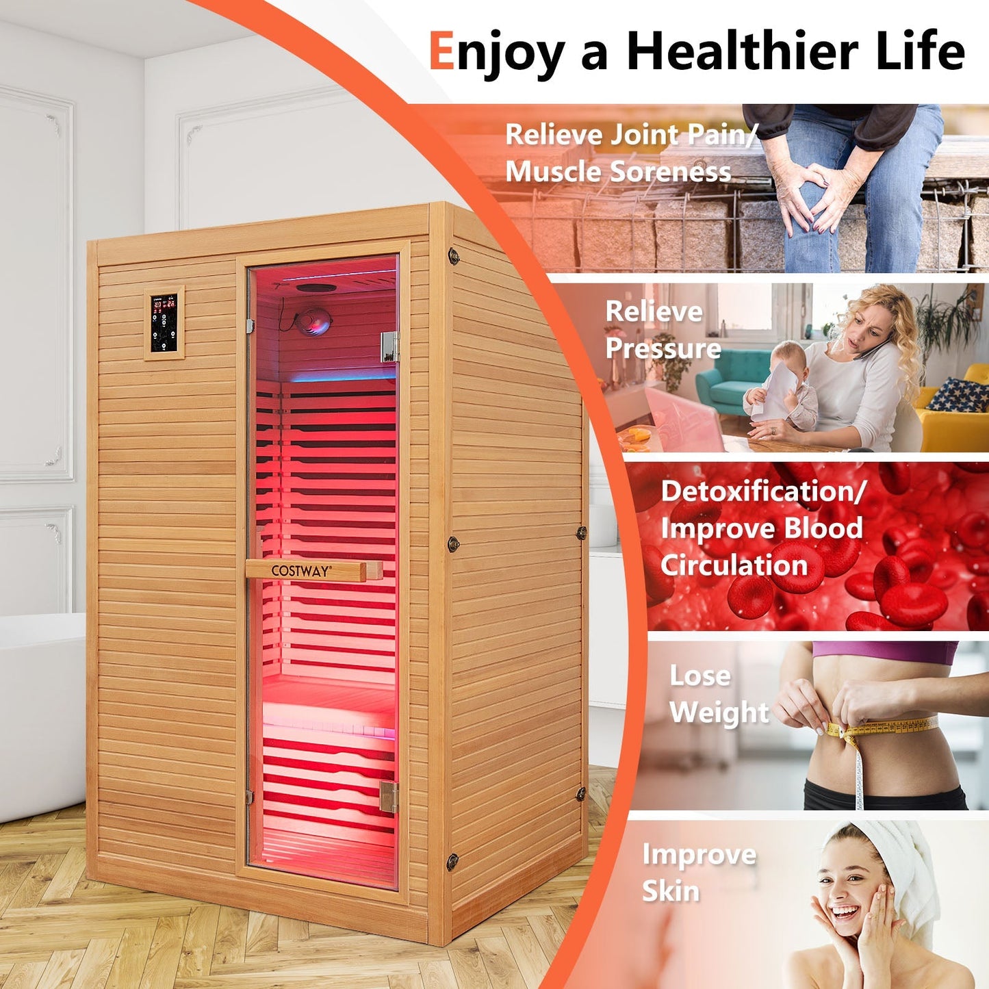 2 People Far Infrared Wooden Sauna Room with Free Red Light for Home