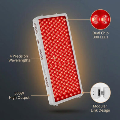 Red Light Therapy Device, 4 Wavelengths Full Body Infrared Red Light Therapy at Home, Elite Grade Dual Chip 300 Leds, High Power, 500W. Modular Design.