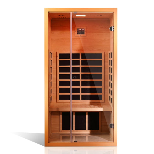 Transform Your Home Spa Experience: 1-Person Extendable FAR Infrared Sauna with Hemlock Wood, Low EMF Carbon Heaters, LED Lights, Bluetooth Speaker, and Digital Control Panel