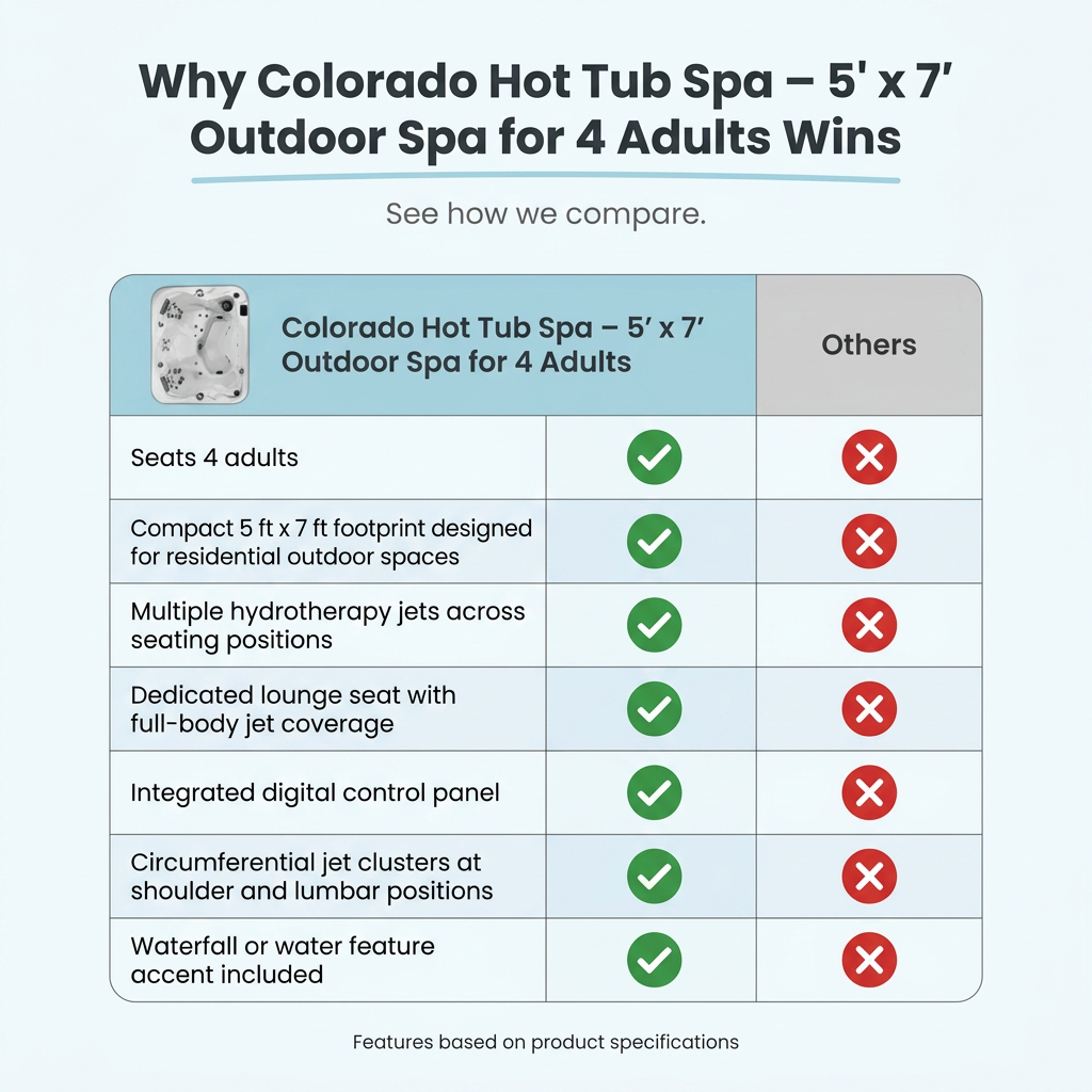 Colorado Hot Tub Spa – 5' x 7' Outdoor Spa for 4 Adults — Comparison