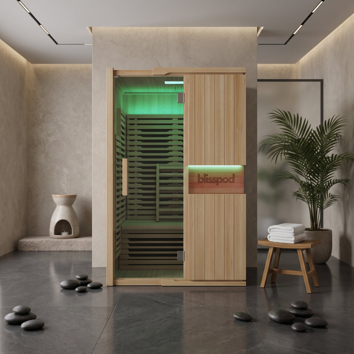 Blisspod | Milano | Full Spectrum Sauna | Canadian Hemlock Wood | Ultra Low EMF | 5 Far Infrared & 1 Red Glass Heater | Chromotherapy | Upto 2 Person