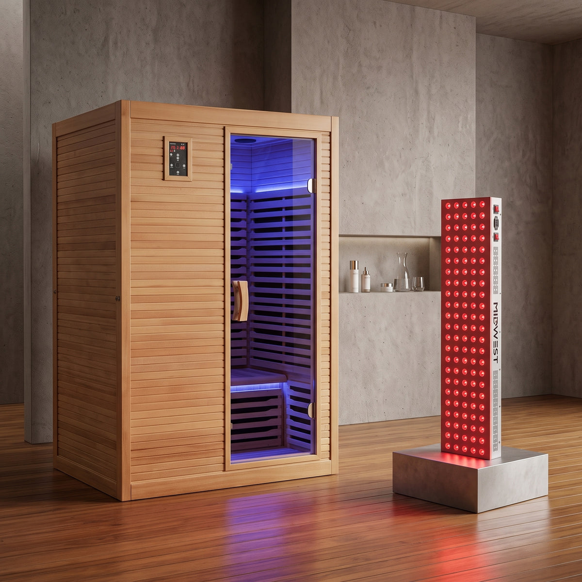 2 People Far Infrared Wooden Sauna Room with Free Red Light for Home