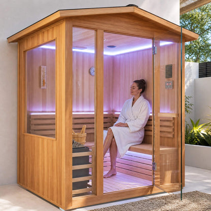 Solenne Outdoor 4-Person Traditional Cedar Steam Sauna With Sauna Heater